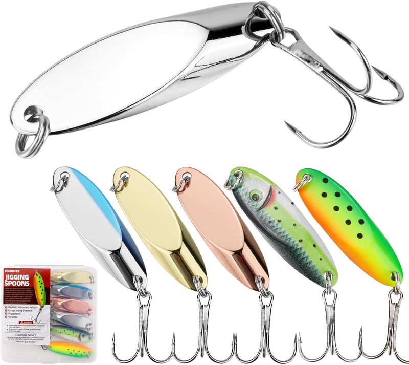 PROBITE Jigging Spoon Fishing Lure Set 6-Pack Metal Saltwater & Freshwater Casting Spoon Hooks Premium Durable Treble Hooks for Bass, Salmon & Trout Fishing - Image 1
